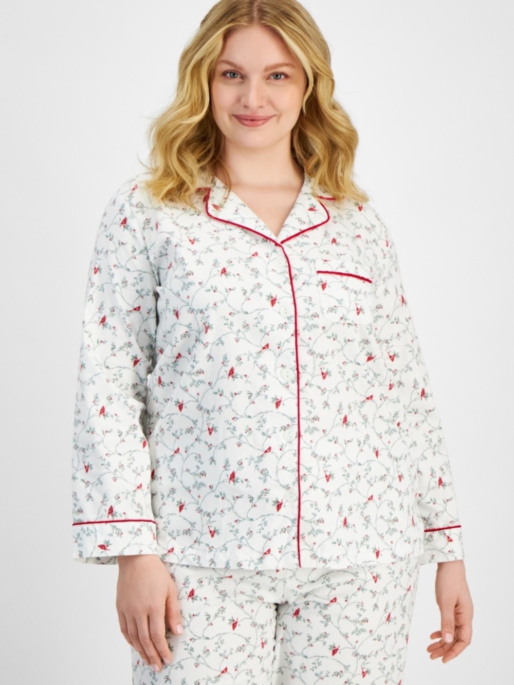 Charter Club Plus Sz Cotton Flannel Printed Pajama Set Delicate Cardinal 2X NWT - Picture 2 of 3